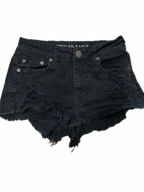 American Eagle Women's Black High Rise Distressed Denim Shorts